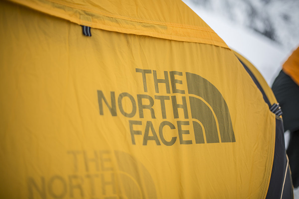 Mountaineering tent (logo closeup on The North Face Mountain 25)